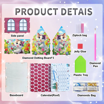 5D/DIY Calendar Crystal Painting Desk Calendars Kit Home Decorations (Cat)