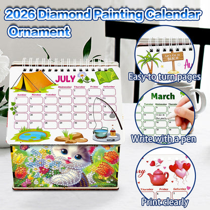5D/DIY Calendar Crystal Painting Desk Calendars Kit Home Decorations (Cat)