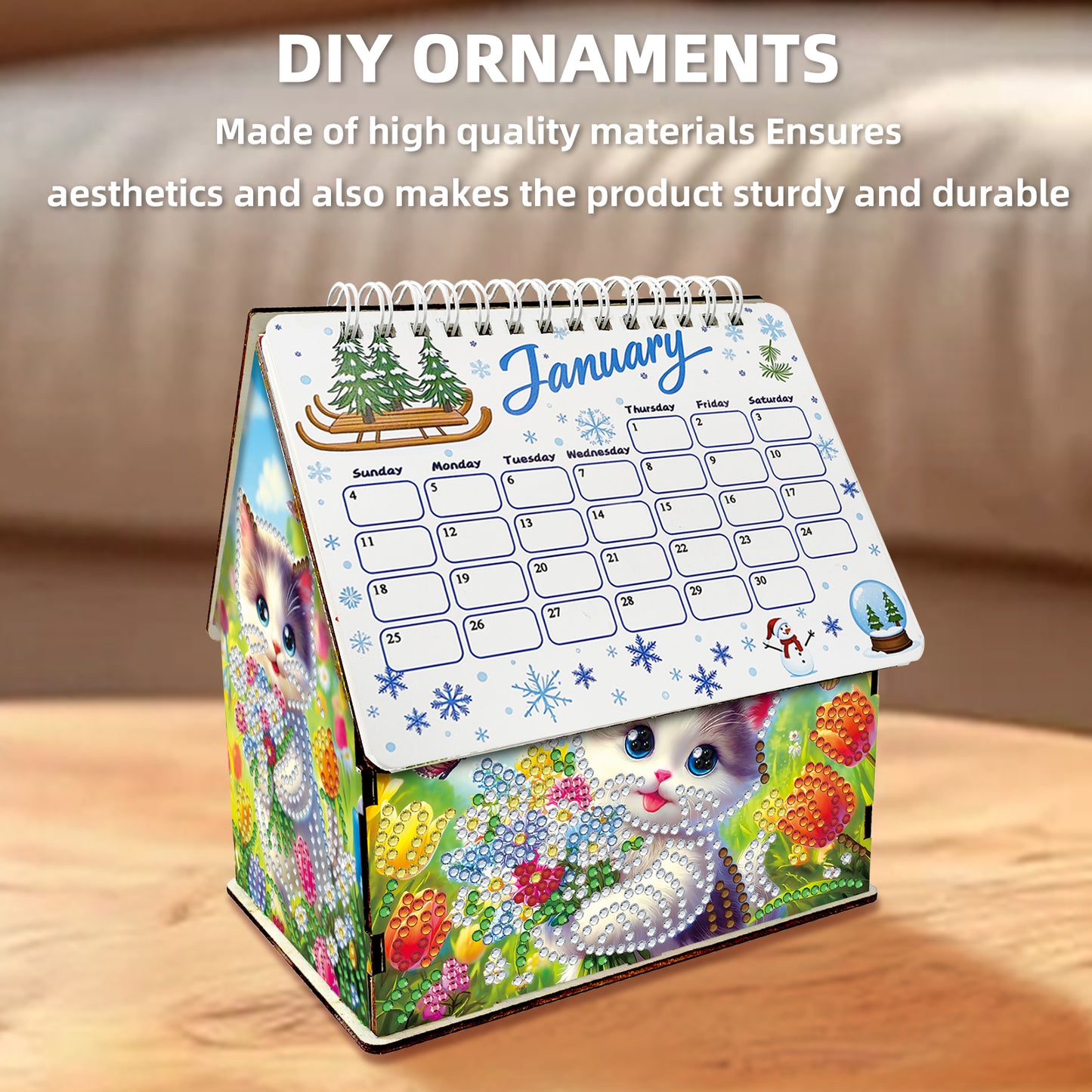 5D/DIY Calendar Crystal Painting Desk Calendars Kit Home Decorations (Cat)