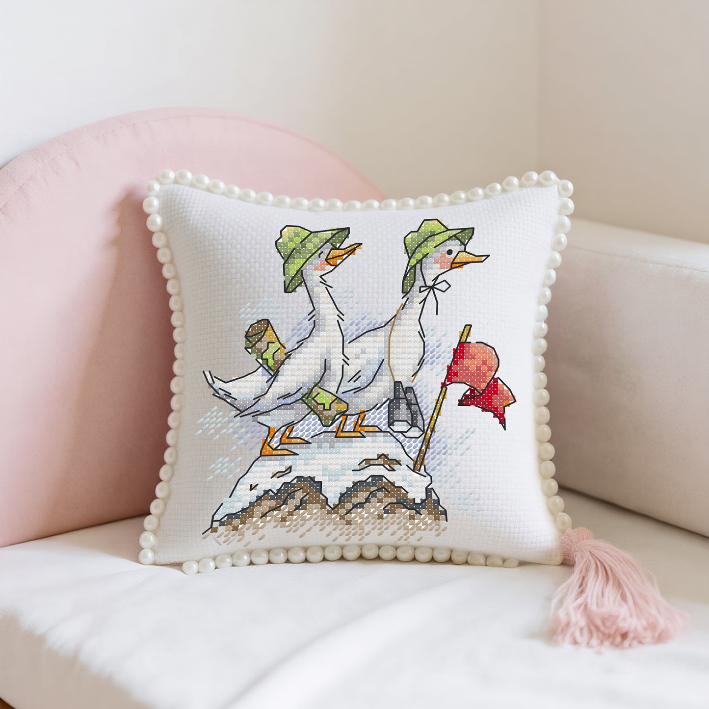 14CT Needle Insert Bag 2 Strands Printed Knitting Threads Pin Pouch with Tassel