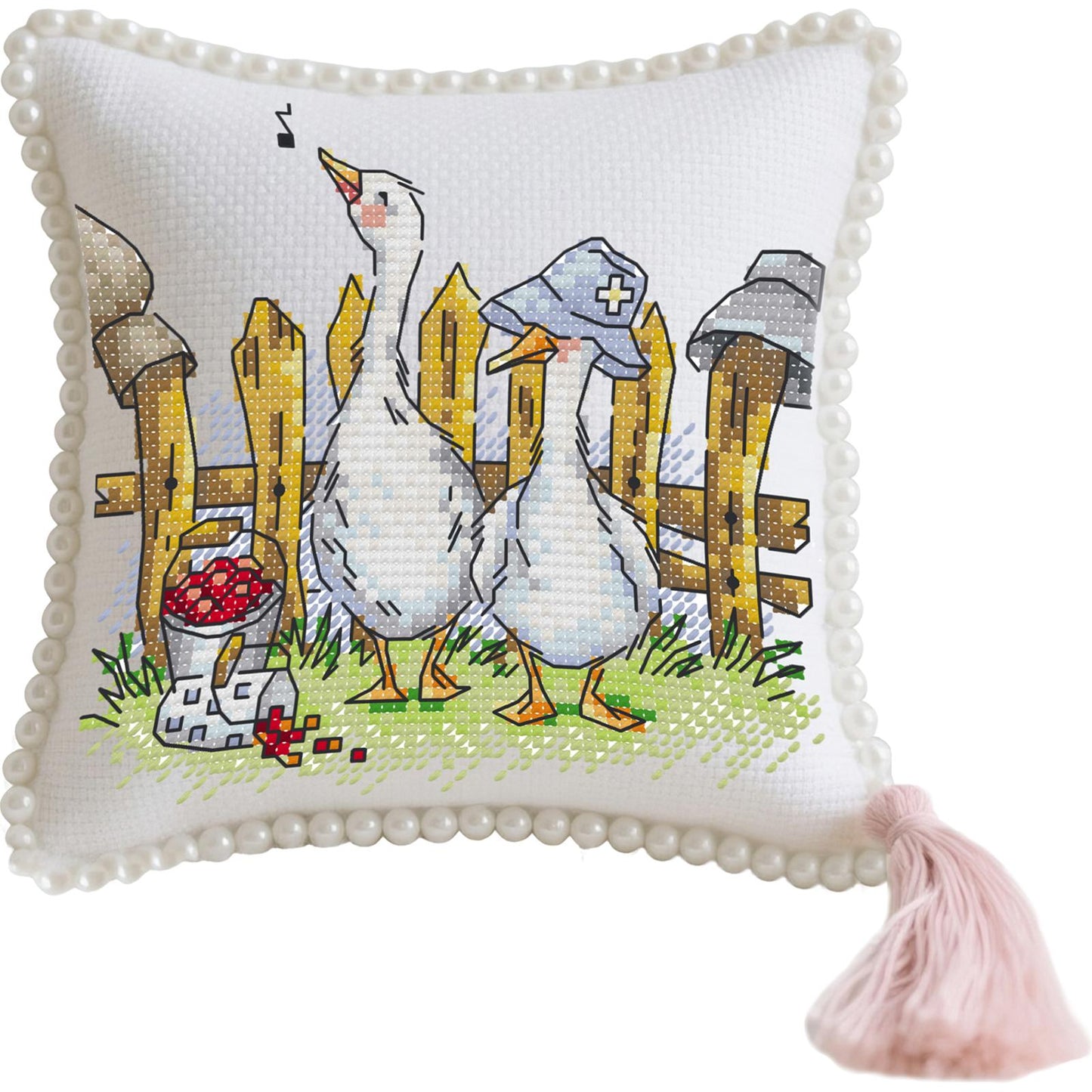 14CT Needle Insert Bag 2 Strands Printed Knitting Threads Pin Pouch with Tassel