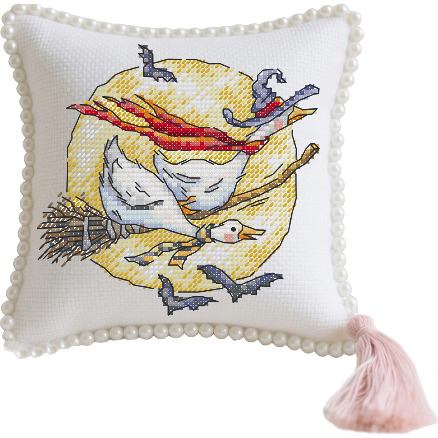 14CT Needle Insert Bag 2 Strands Printed Knitting Threads Pin Pouch with Tassel