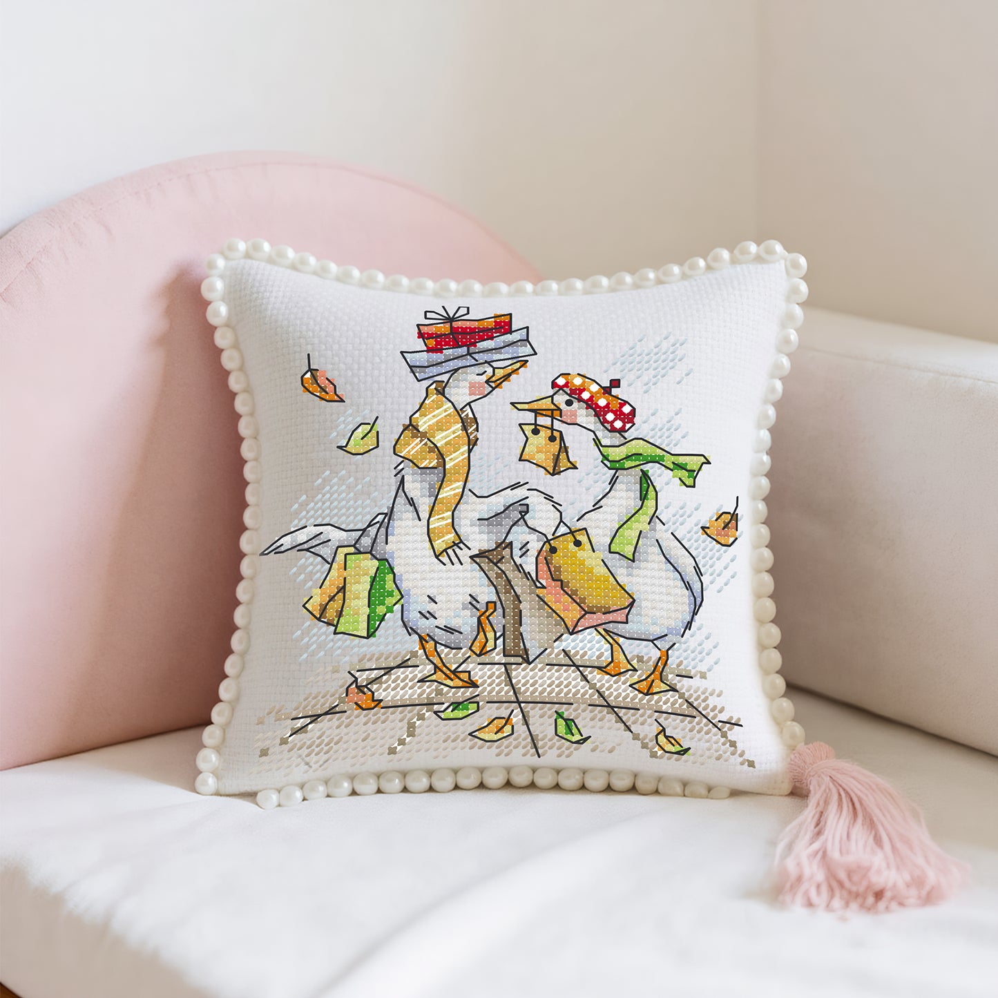 14CT Needle Insert Bag 2 Strands Printed Knitting Threads Pin Pouch with Tassel