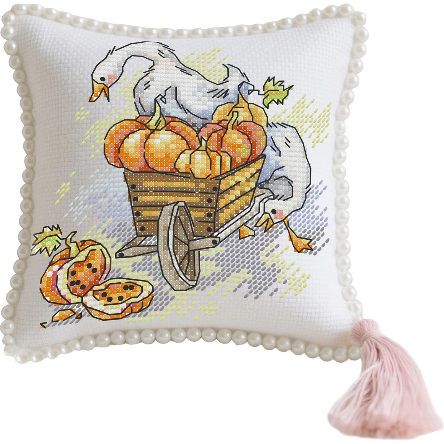 14CT Needle Insert Bag 2 Strands Printed Knitting Threads Pin Pouch with Tassel