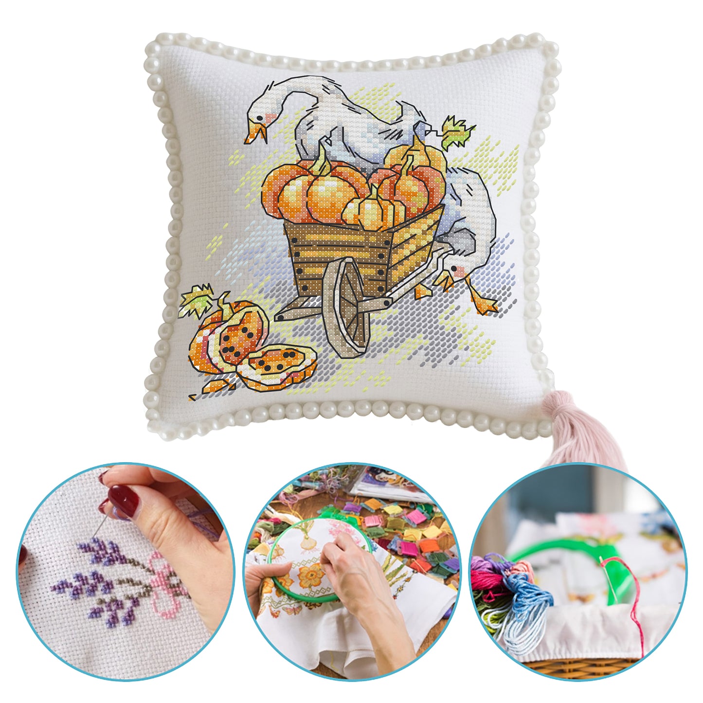 14CT Needle Insert Bag 2 Strands Printed Knitting Threads Pin Pouch with Tassel