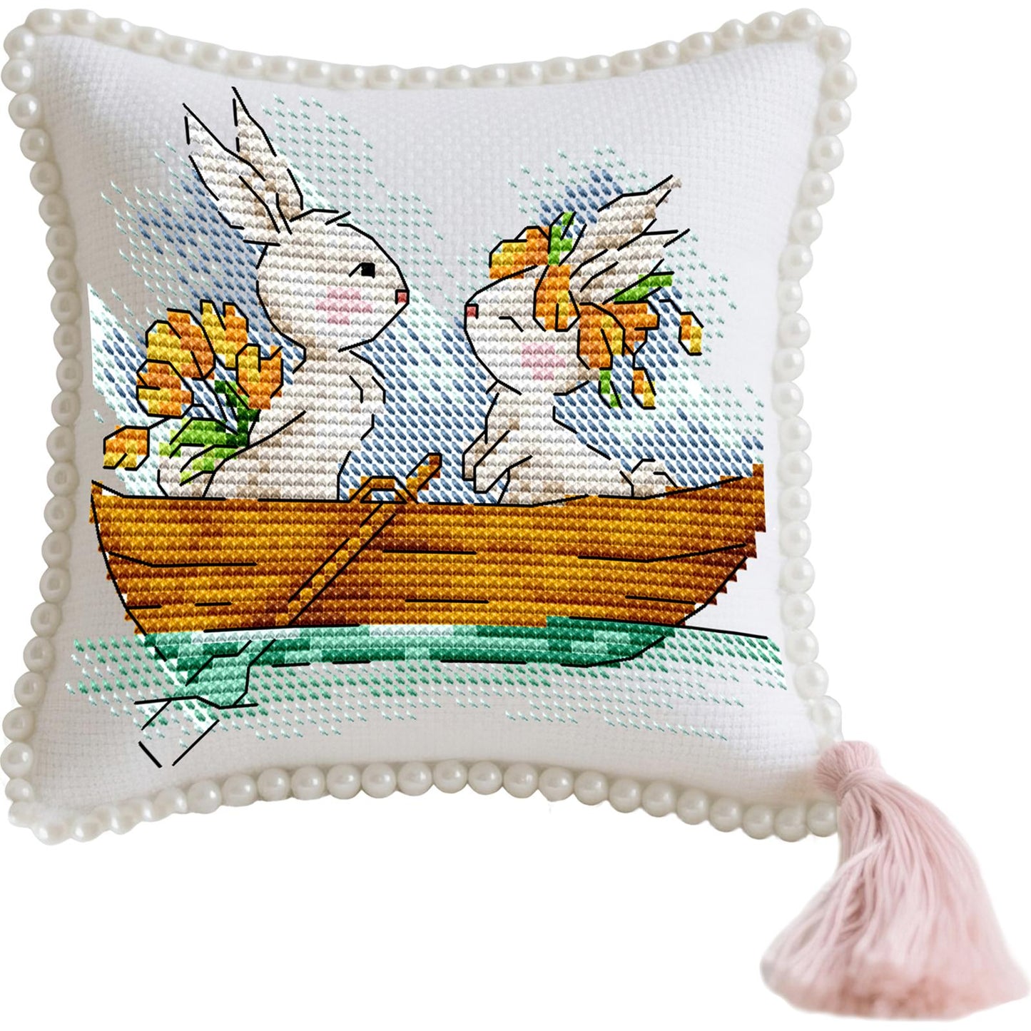 14CT Needle Insert Bag 2 Strands Printed Knitting Threads Pin Pouch with Tassel