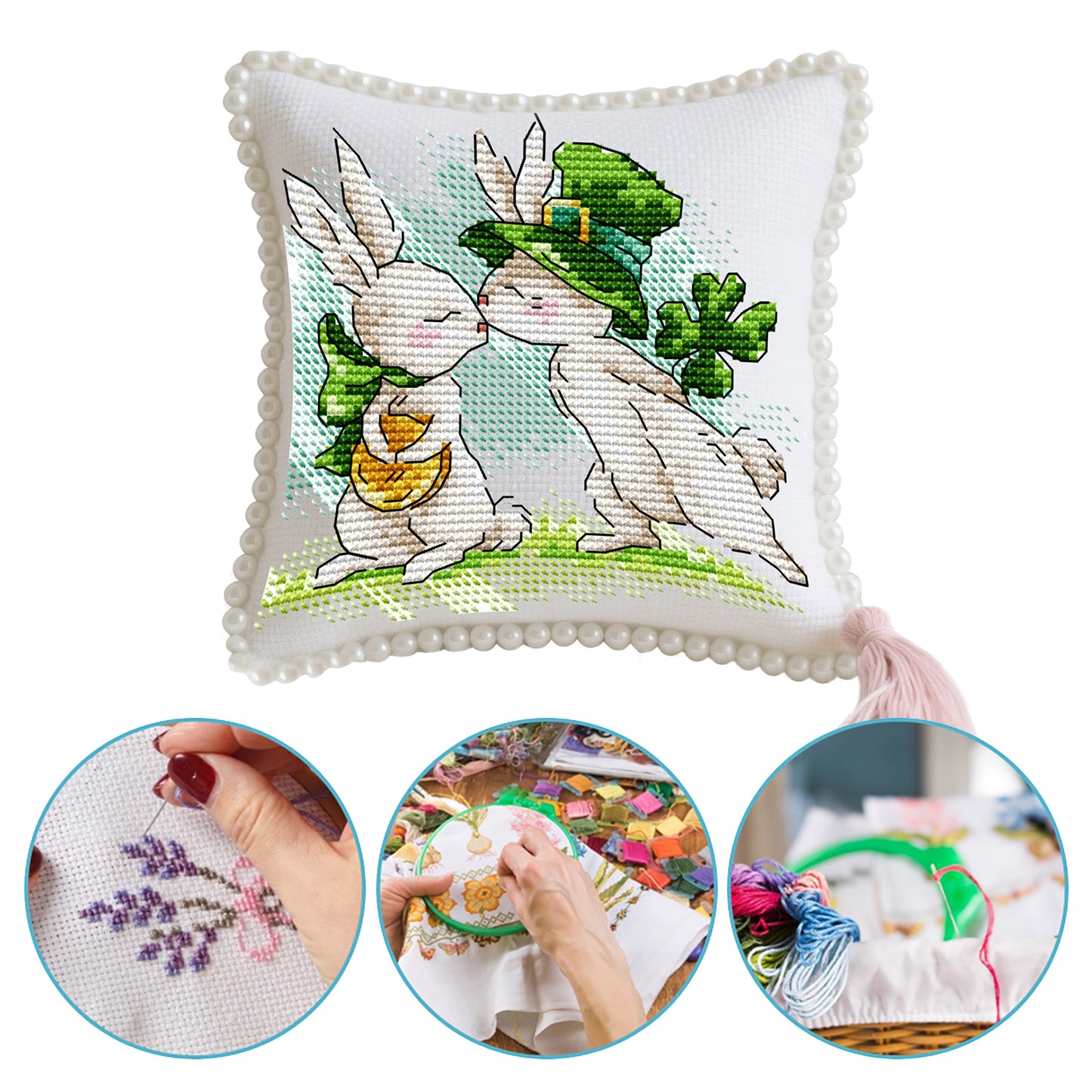 14CT Needle Insert Bag 2 Strands Printed Knitting Threads Pin Pouch with Tassel