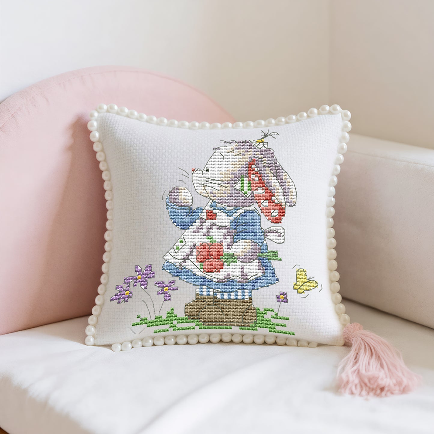 14CT Needle Insert Bag 2 Strands Printed Knitting Threads Pin Pouch with Tassel