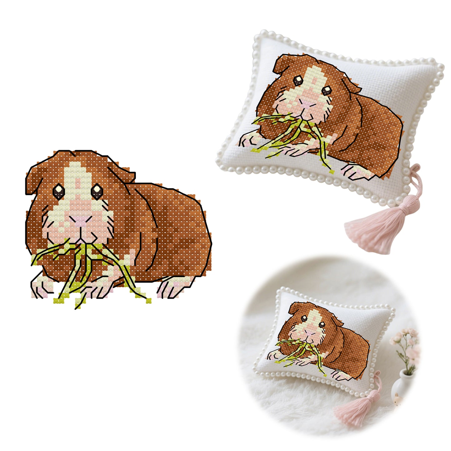 14CT Needle Insert Bag 2 Strands Printed Knitting Threads Pin Pouch with Tassel