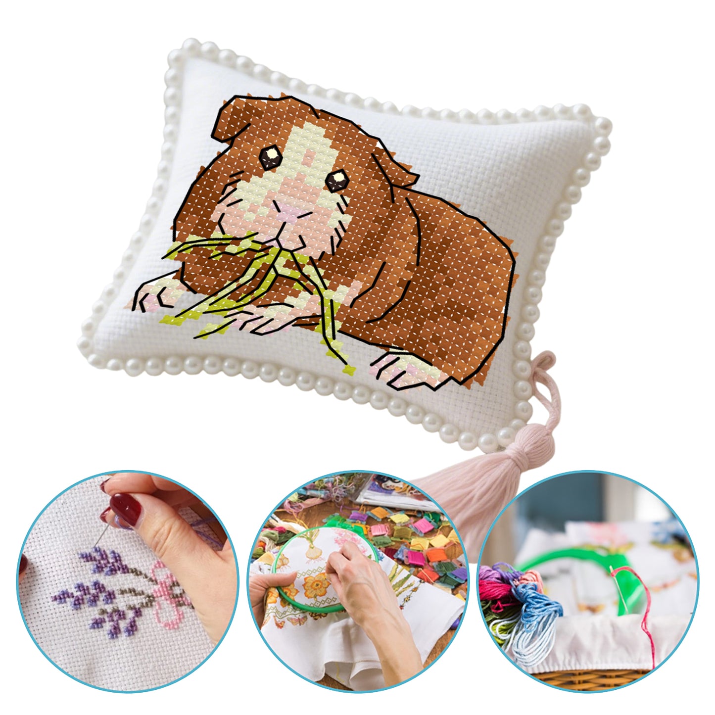 14CT Needle Insert Bag 2 Strands Printed Knitting Threads Pin Pouch with Tassel