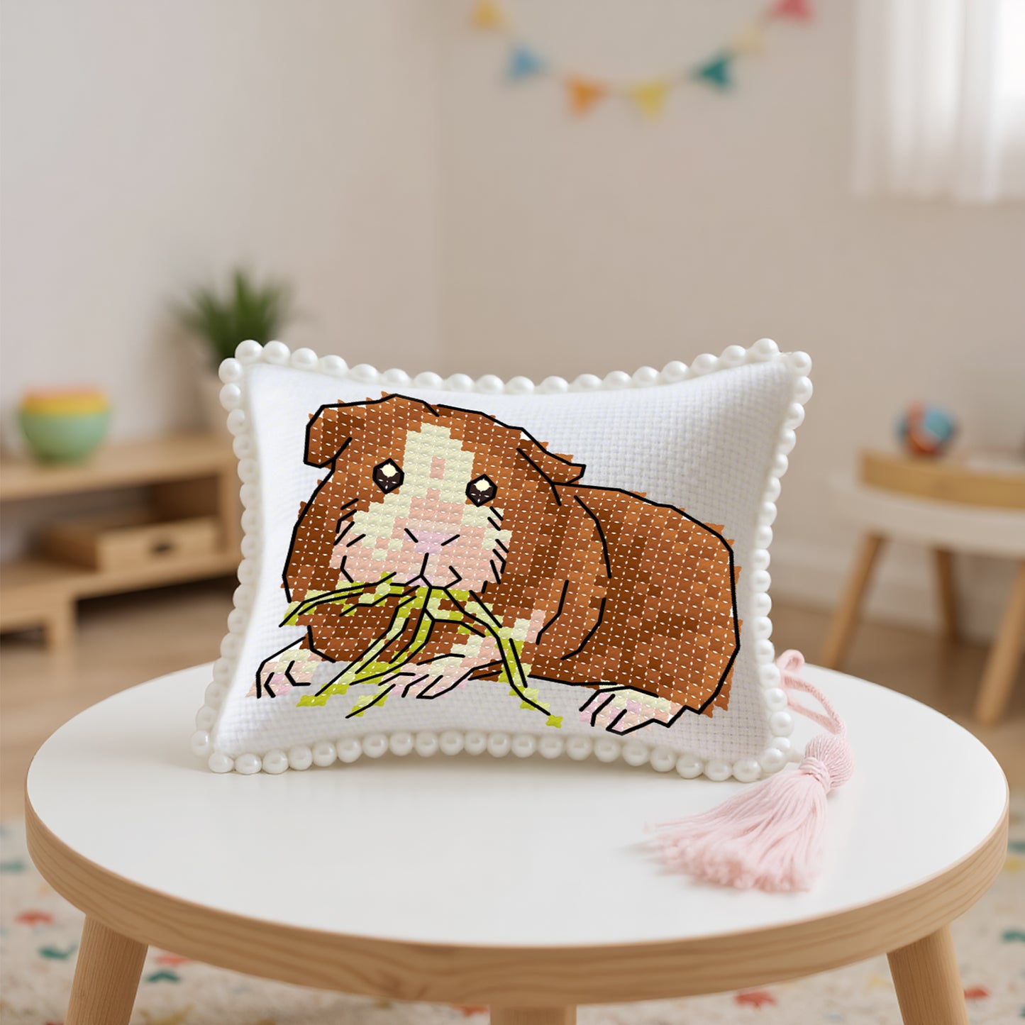 14CT Needle Insert Bag 2 Strands Printed Knitting Threads Pin Pouch with Tassel