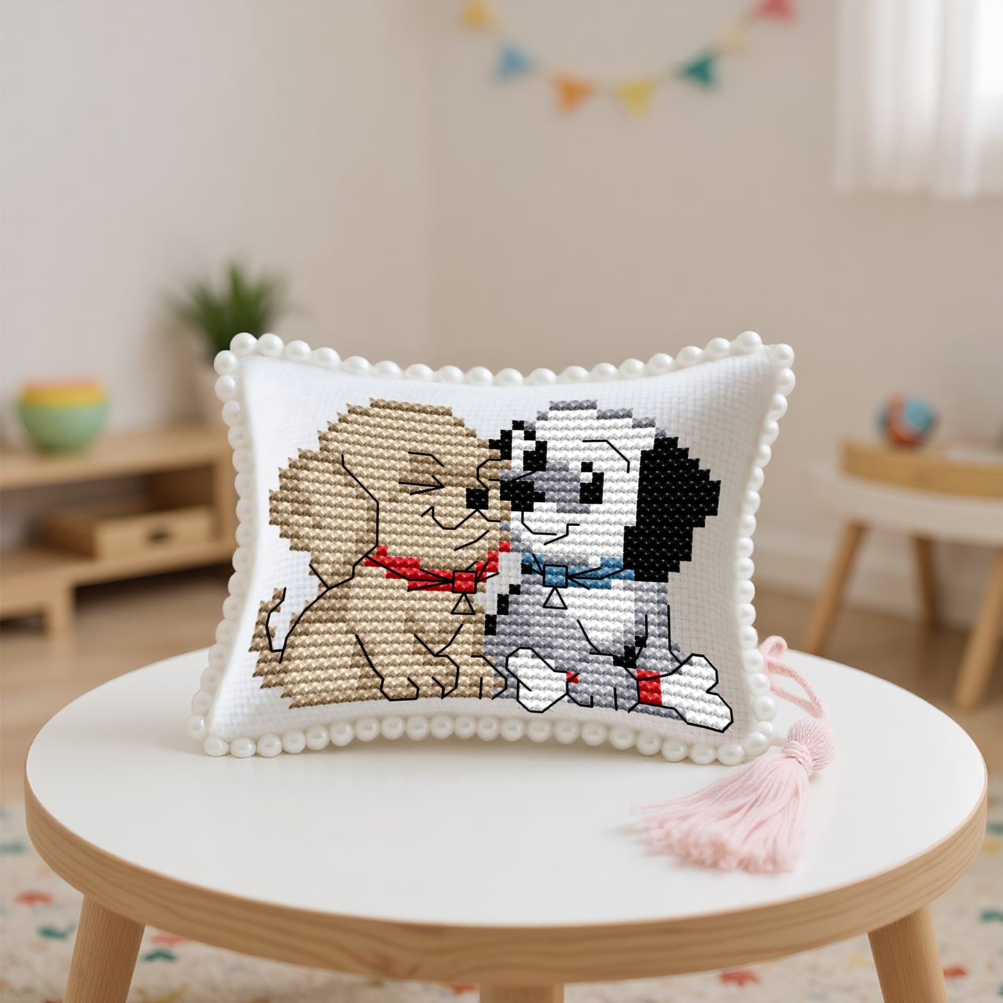 14CT Needle Insert Bag 2 Strands Printed Knitting Threads Pin Pouch with Tassel