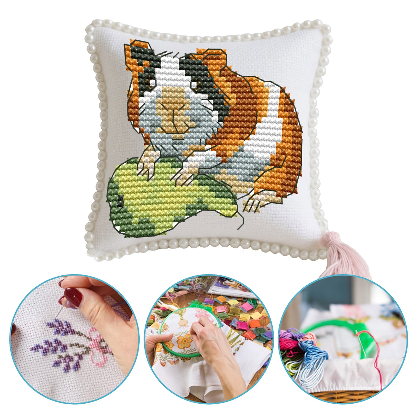 14CT Needle Insert Bag 2 Strands Printed Knitting Threads Pin Pouch with Tassel