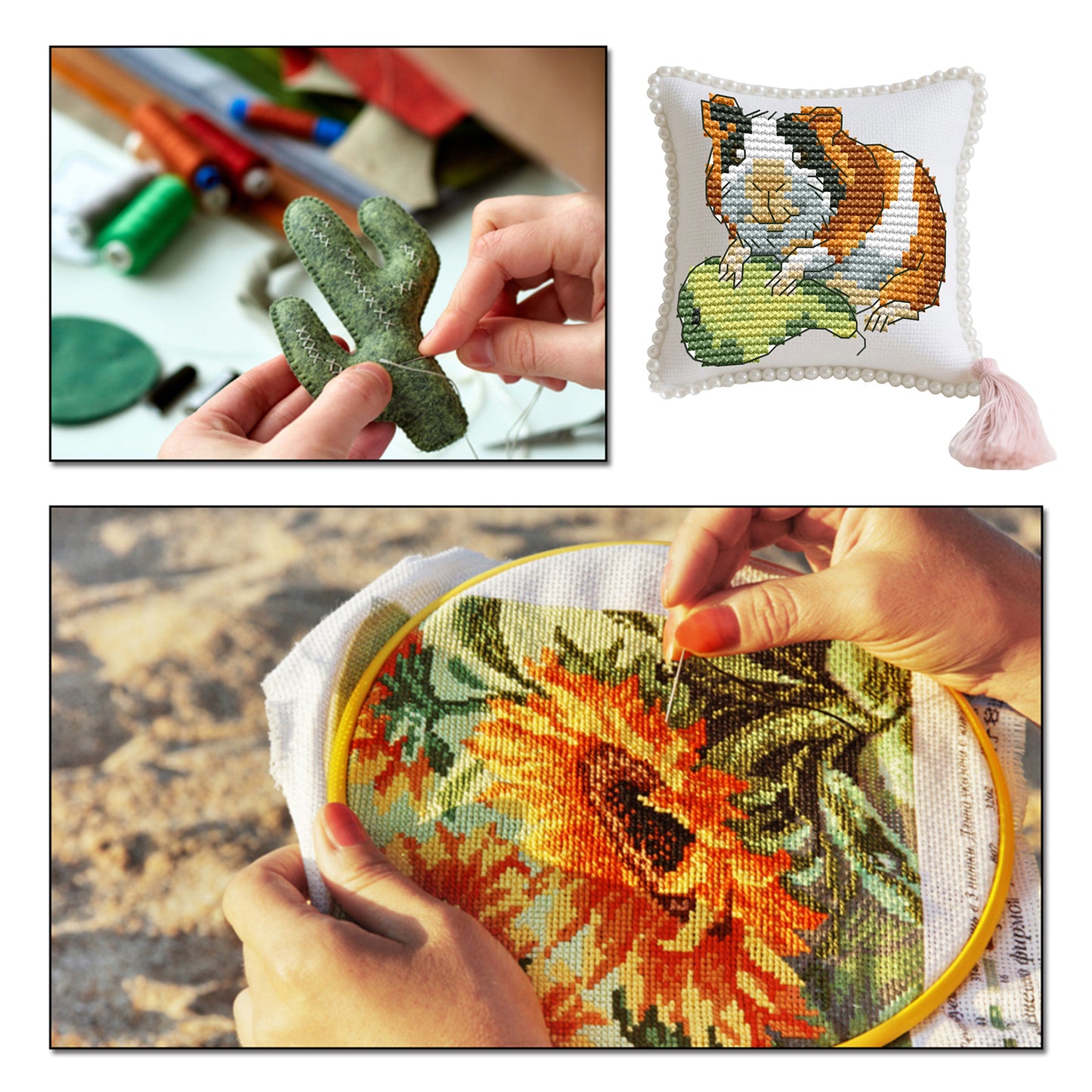 14CT Needle Insert Bag 2 Strands Printed Knitting Threads Pin Pouch with Tassel