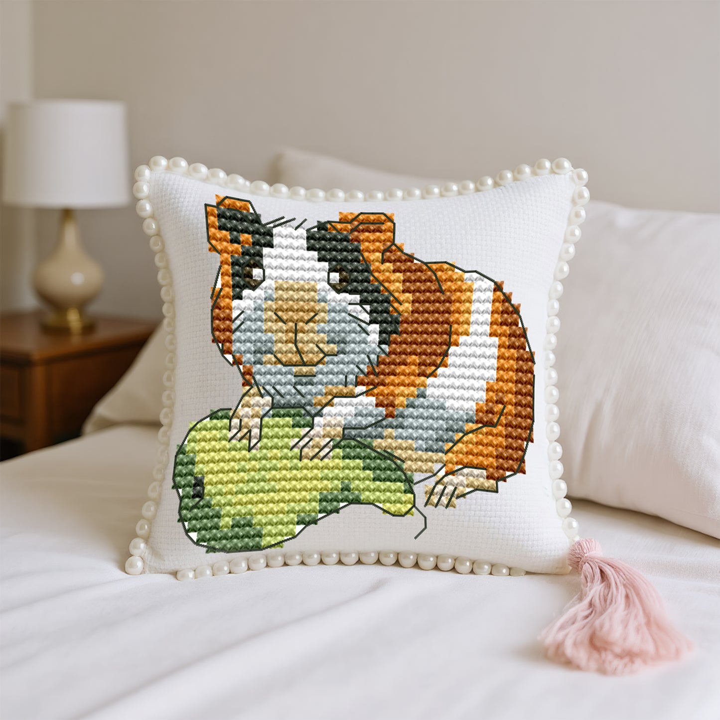 14CT Needle Insert Bag 2 Strands Printed Knitting Threads Pin Pouch with Tassel