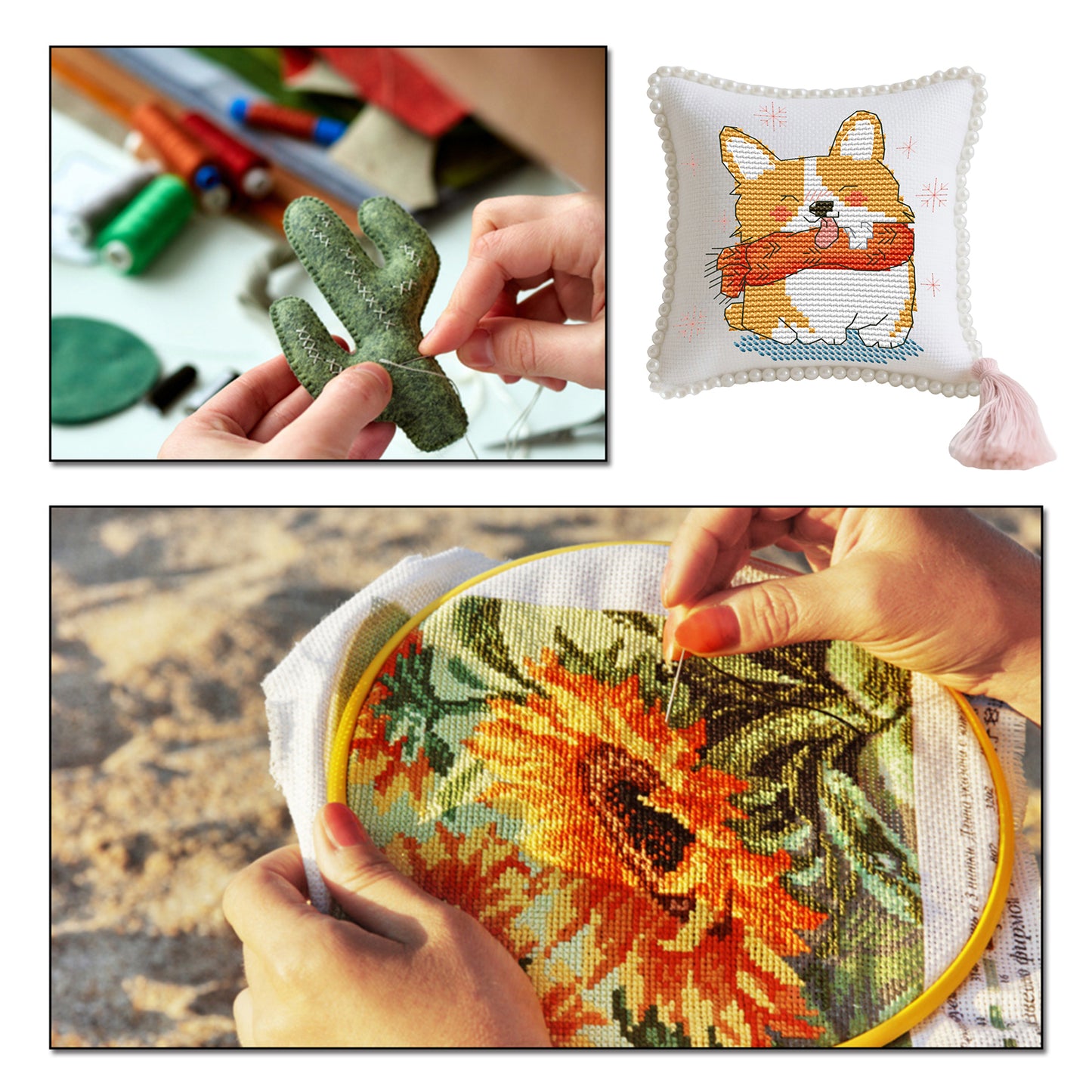 14CT Needle Insert Bag 2 Strands Printed Knitting Threads Pin Pouch with Tassel