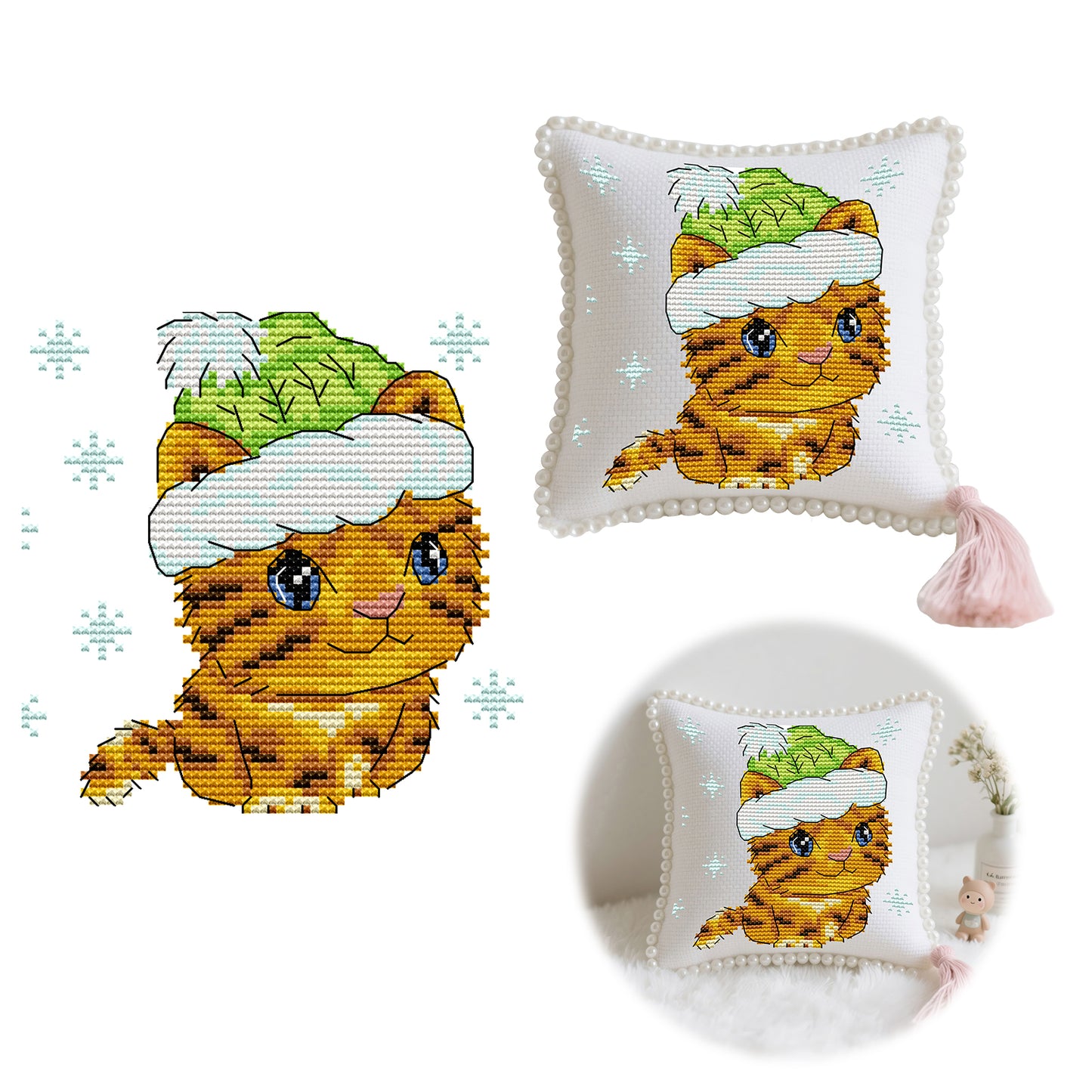 14CT Needle Insert Bag 2 Strands Printed Knitting Threads Pin Pouch with Tassel