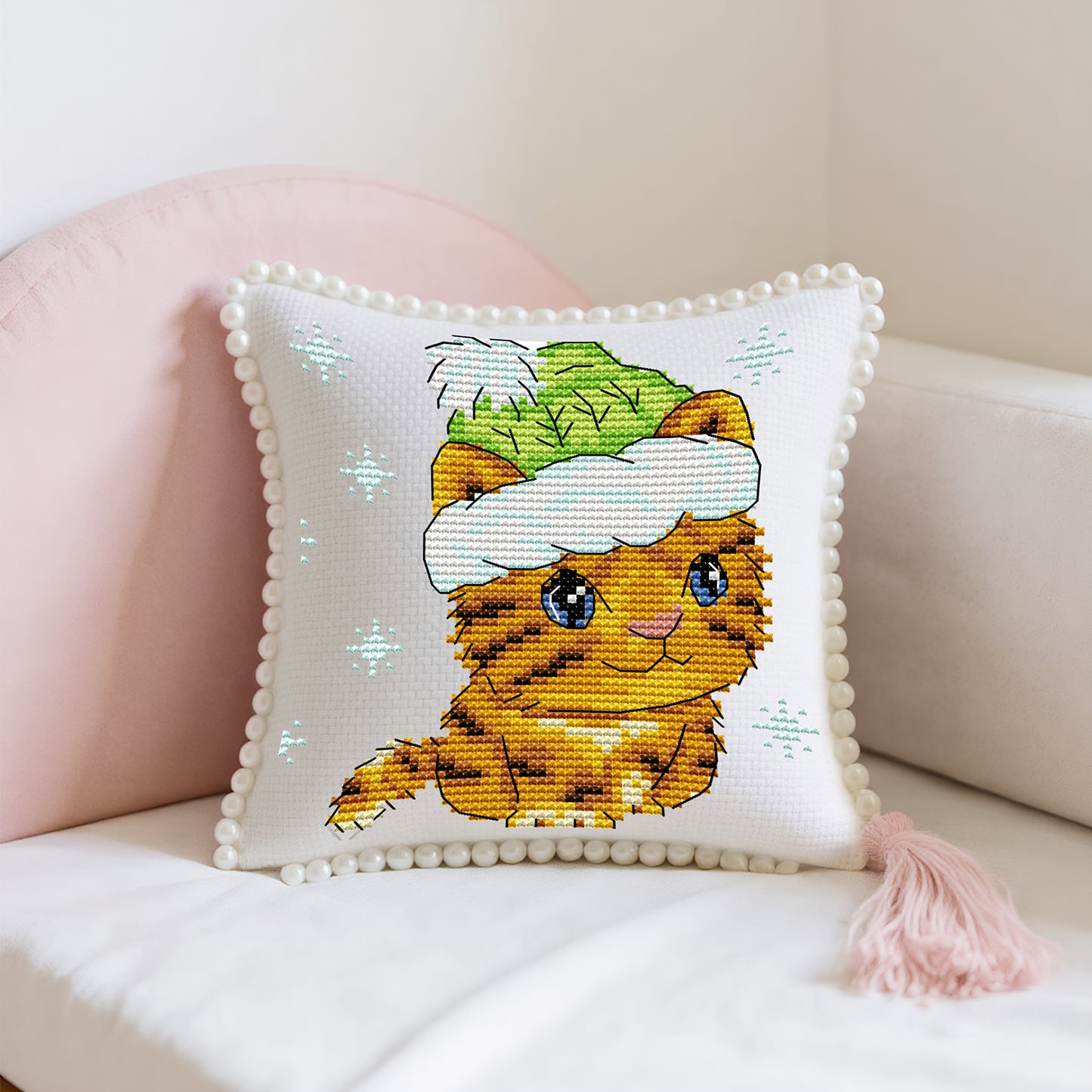 14CT Needle Insert Bag 2 Strands Printed Knitting Threads Pin Pouch with Tassel