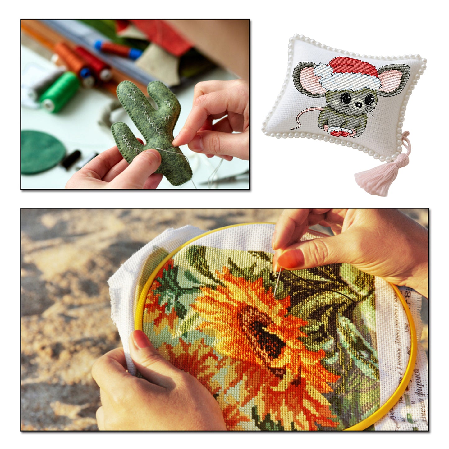 14CT Needle Insert Bag 2 Strands Printed Knitting Threads Pin Pouch with Tassel