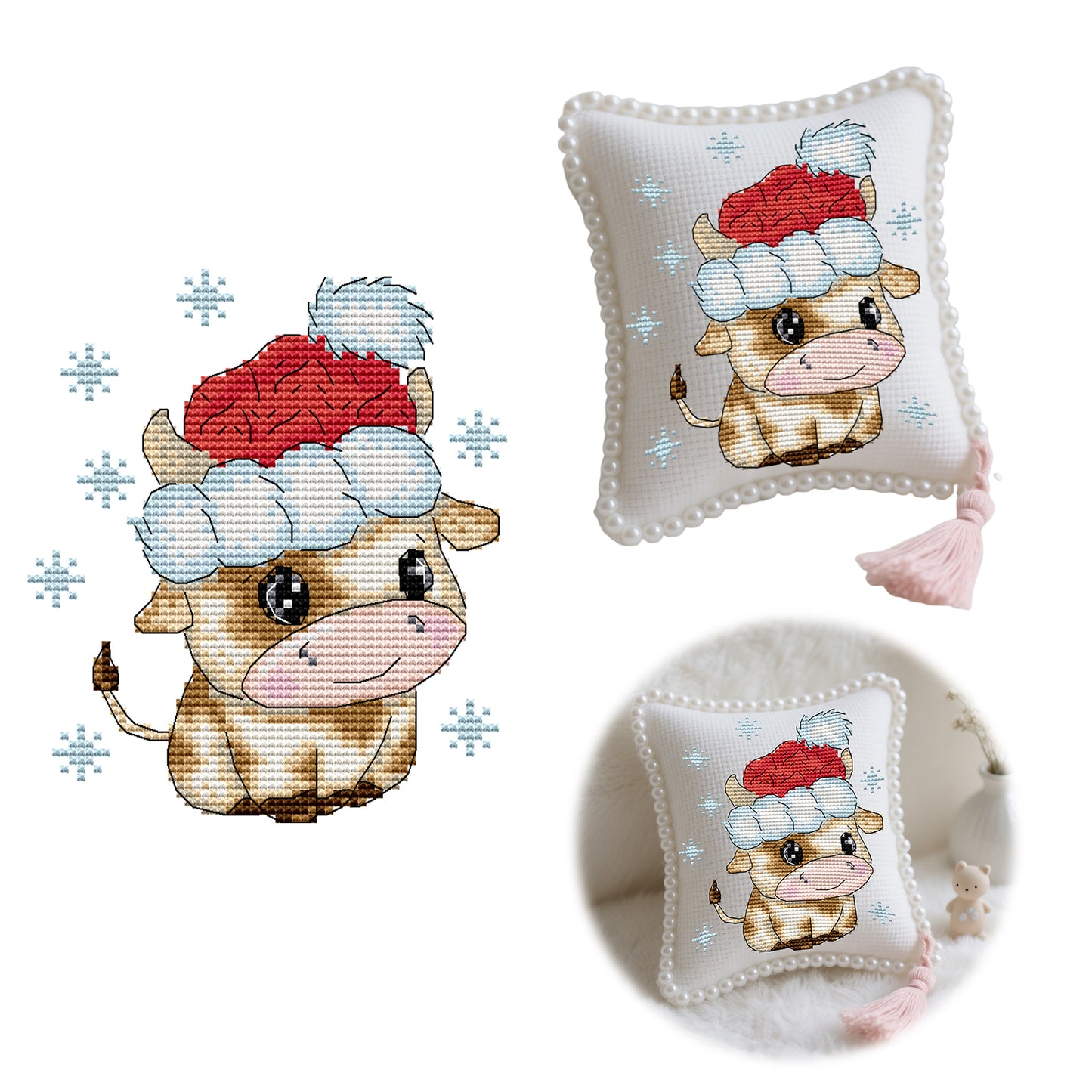 14CT Needle Insert Bag 2 Strands Printed Knitting Threads Pin Pouch with Tassel