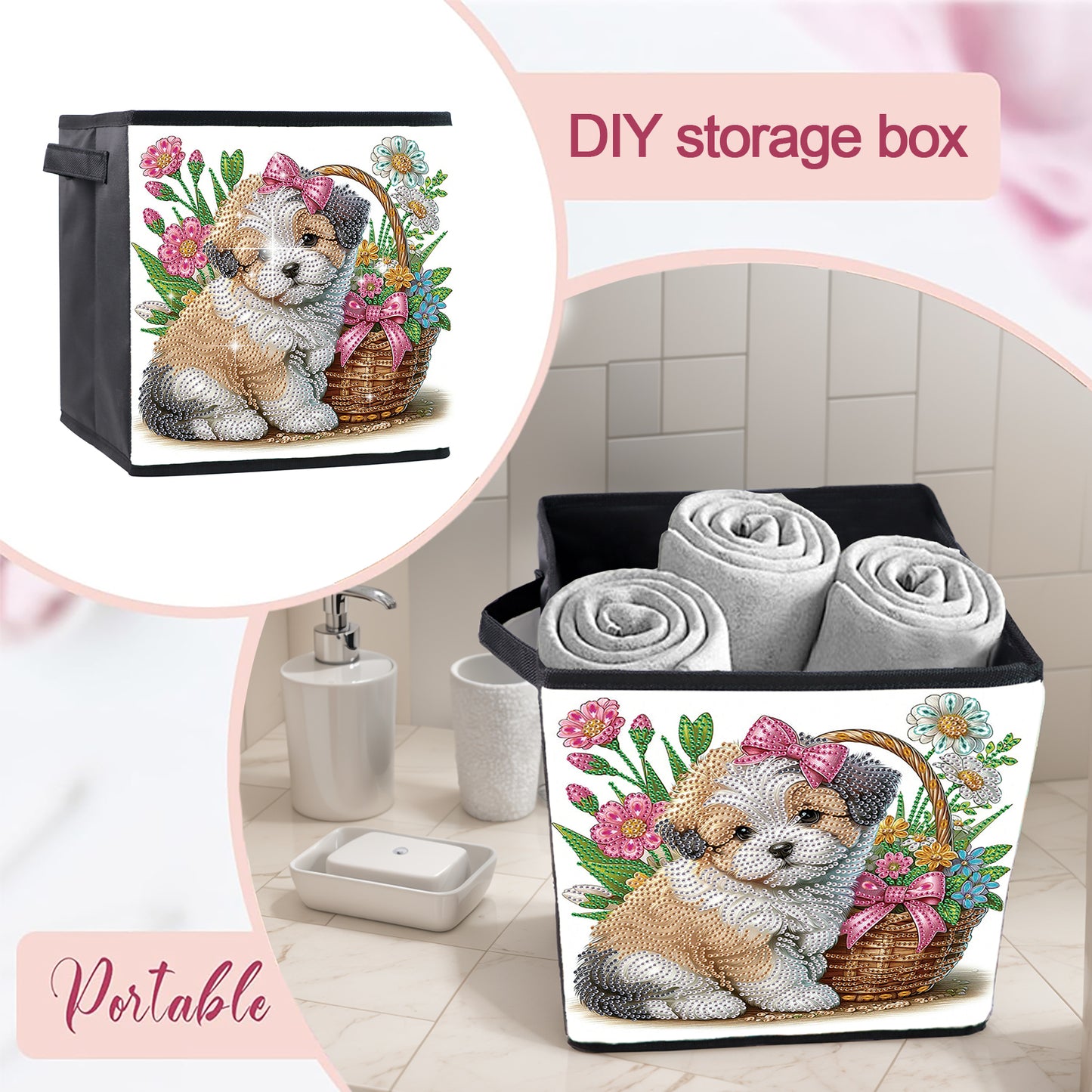 Foldable Diamond Painting Storage Bin Dog Storage Box Diamond Painting Kit