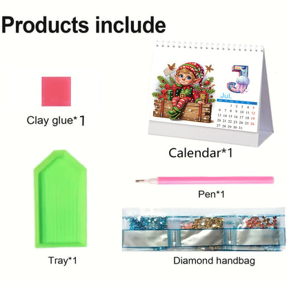 2026 Calendar Diamond Painting Kit Christmas Elf DIY Diamond Art Desk Calendar