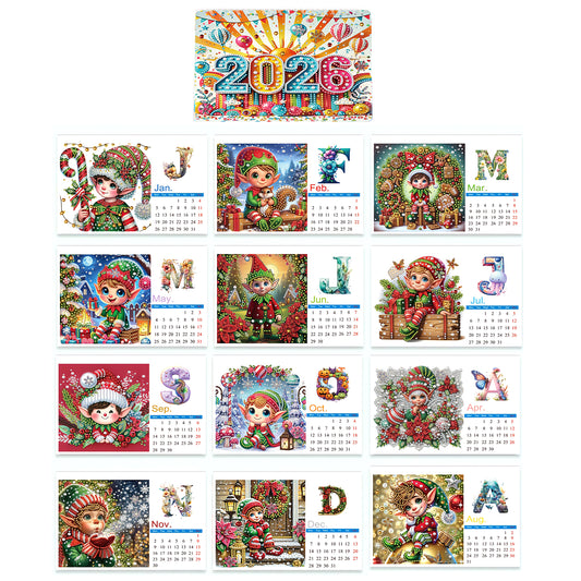 2026 Calendar Diamond Painting Kit Christmas Elf DIY Diamond Art Desk Calendar
