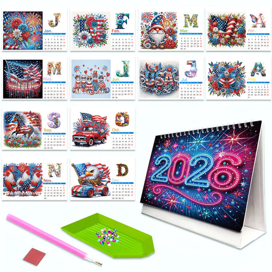 2026 Calendar Diamond Painting Kit Independence Day Diamond Art Desk Calendar