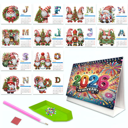 2026 Calendar Diamond Painting Kit Christmas Gnome DIY Diamond Art Desk Calendar