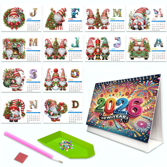 2026 Calendar Diamond Painting Kit Christmas Gnome DIY Diamond Art Desk Calendar