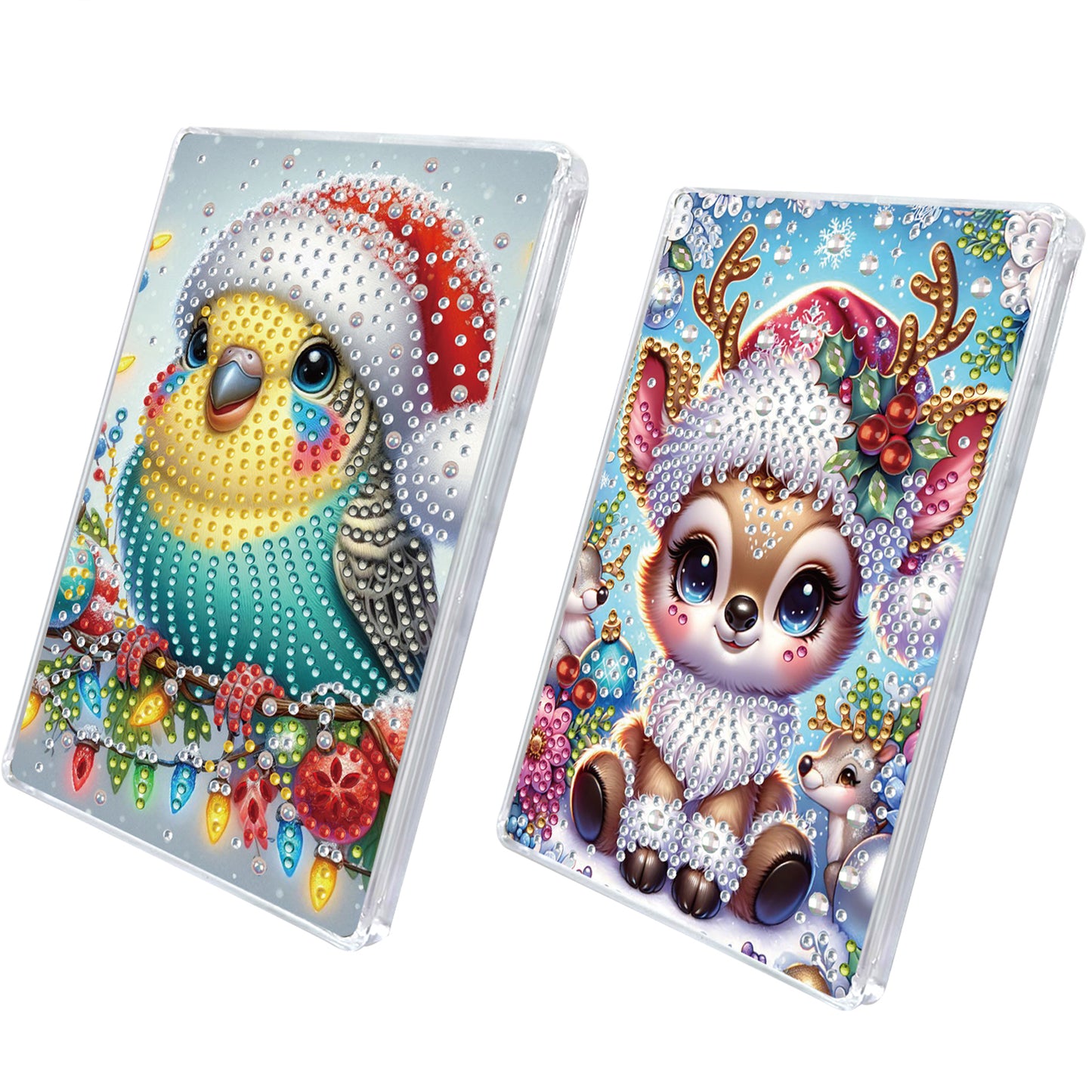 2pcs DIY 5D Diamond Painting Acrylic Jewelry Box Kit for Gift (Christmas Animal)