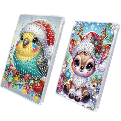 2pcs DIY 5D Diamond Painting Acrylic Jewelry Box Kit for Gift (Christmas Animal)