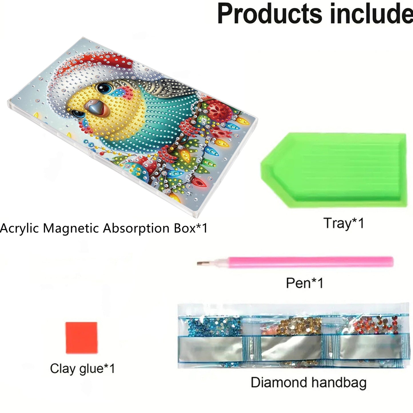 2pcs DIY 5D Diamond Painting Acrylic Jewelry Box Kit for Gift (Christmas Animal)