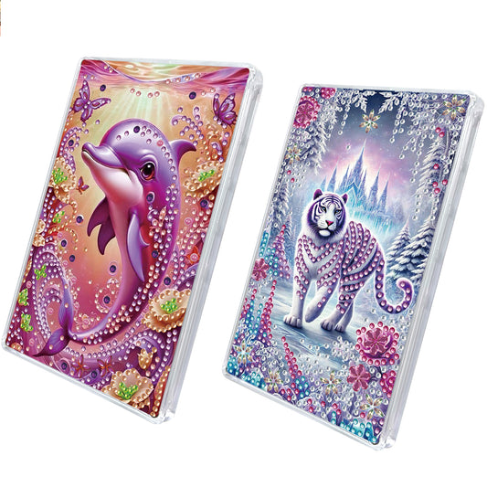 2pcs DIY 5D Diamond Painting Acrylic Jewelry Box Kit Gift for Adults (Animal A)