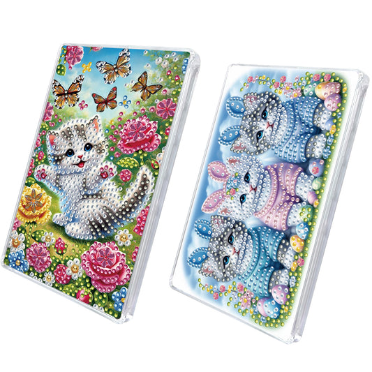 2pcs DIY 5D Diamond Painting Acrylic Jewelry Box Kit Gift for Adults (Cat)