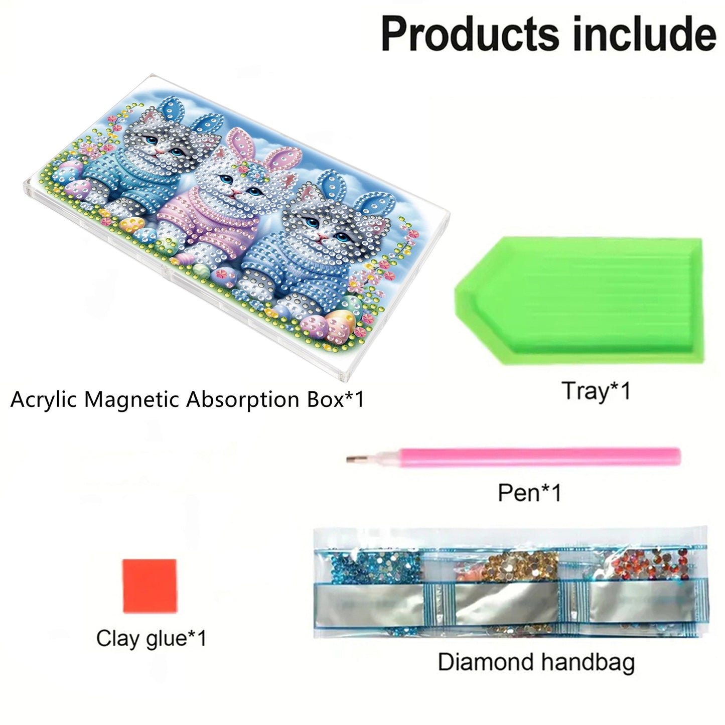 2pcs DIY 5D Diamond Painting Acrylic Jewelry Box Kit Gift for Adults (Cat)