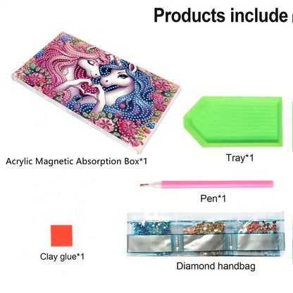 2pcs DIY 5D Diamond Painting Acrylic Jewelry Box Kit Gift for Adults (Horse B)