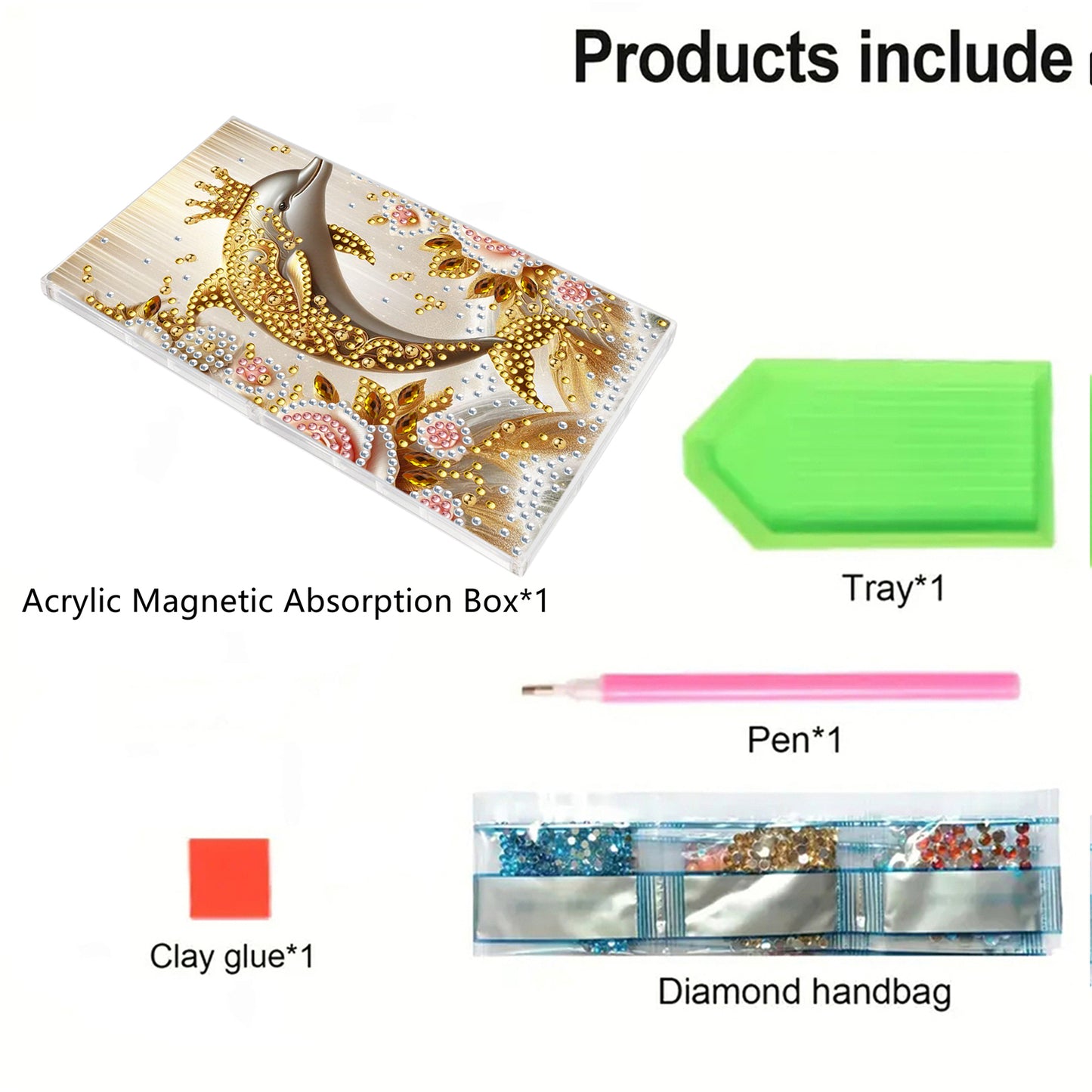 2pcs DIY 5D Diamond Painting Acrylic Jewelry Box Kit Gift for Adults (Whale)