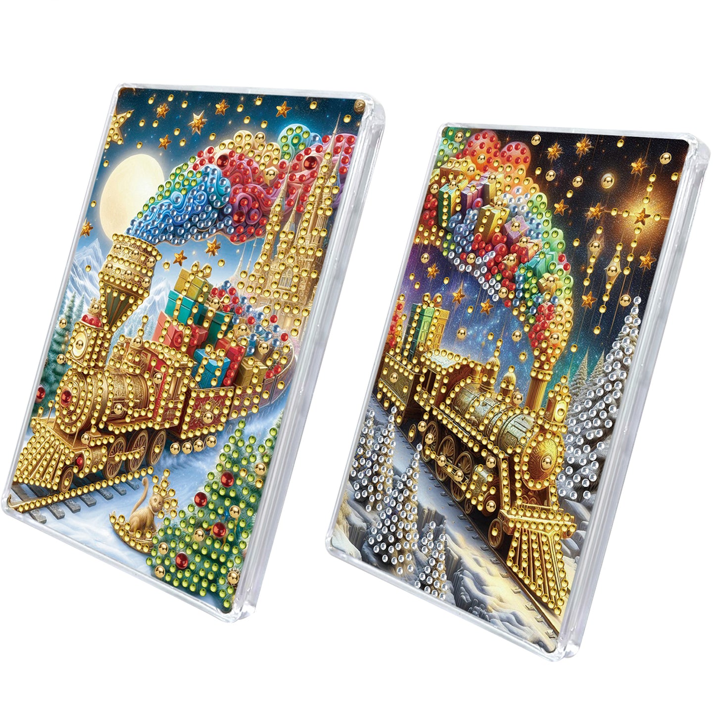 2pcs DIY 5D Diamond Painting Acrylic Jewelry Box Kit Gift for Adults (Train)