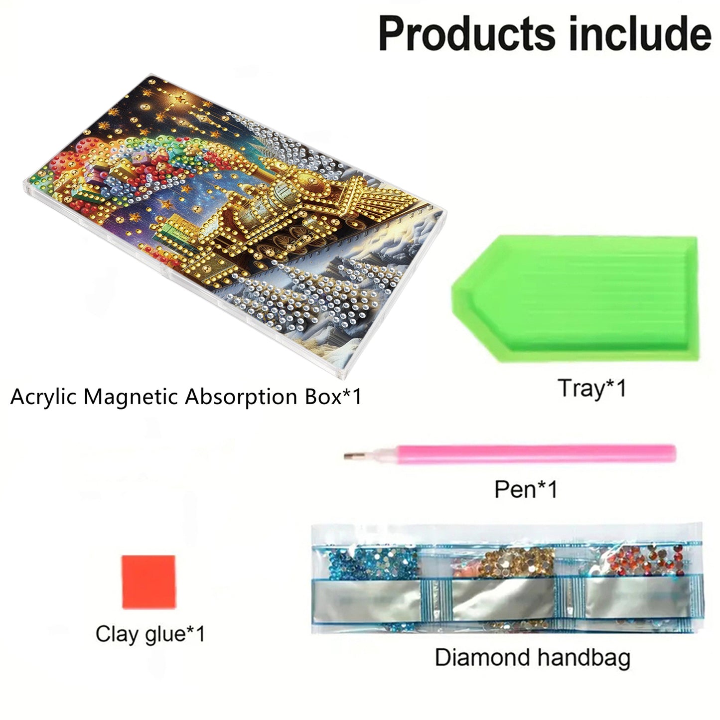 2pcs DIY 5D Diamond Painting Acrylic Jewelry Box Kit Gift for Adults (Train)