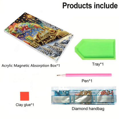 2pcs DIY 5D Diamond Painting Acrylic Jewelry Box Kit Gift for Adults (Train)
