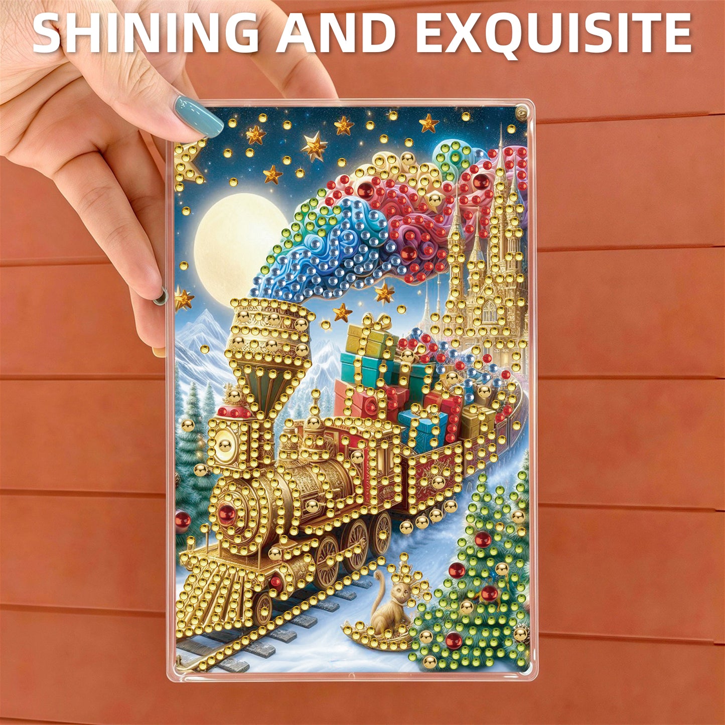 2pcs DIY 5D Diamond Painting Acrylic Jewelry Box Kit Gift for Adults (Train)