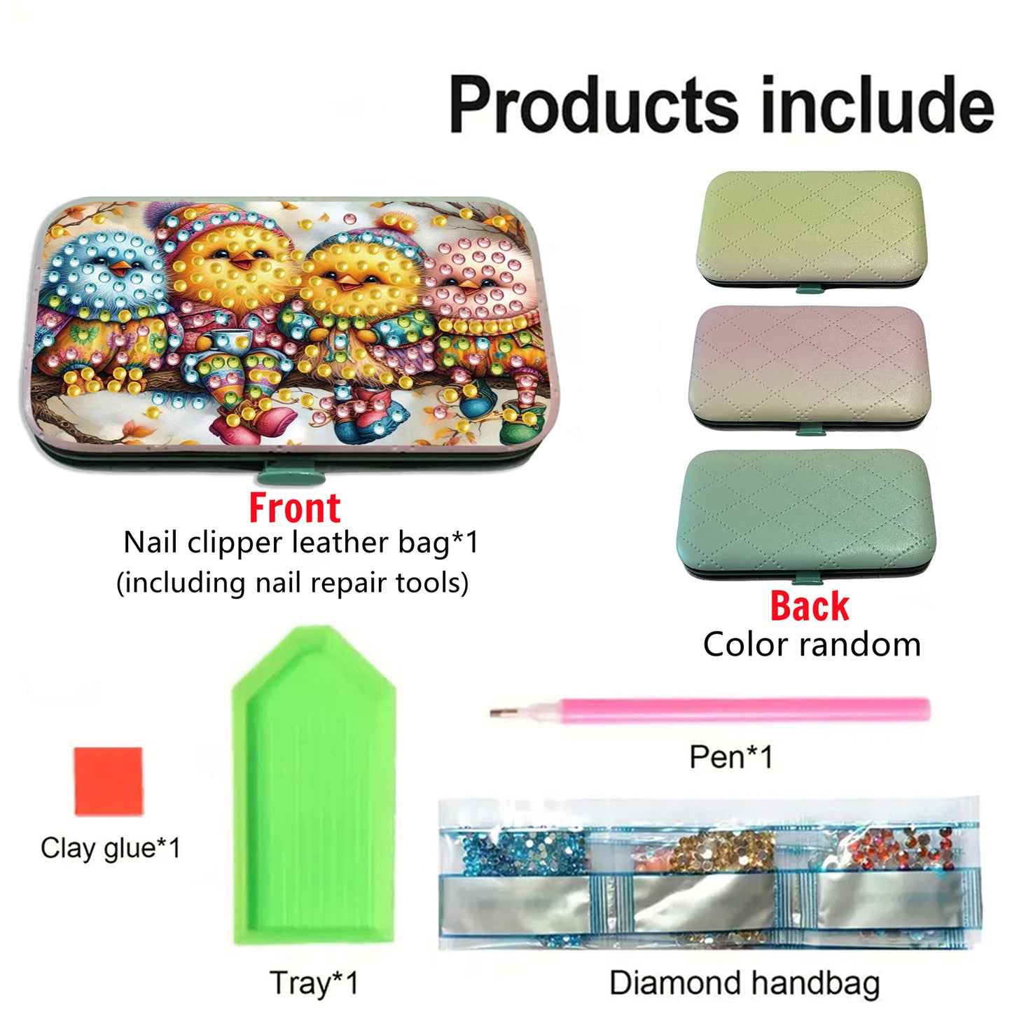 Bird Theme Diamond Painting Nail Art Bag Set Includes 7 Professional Tools