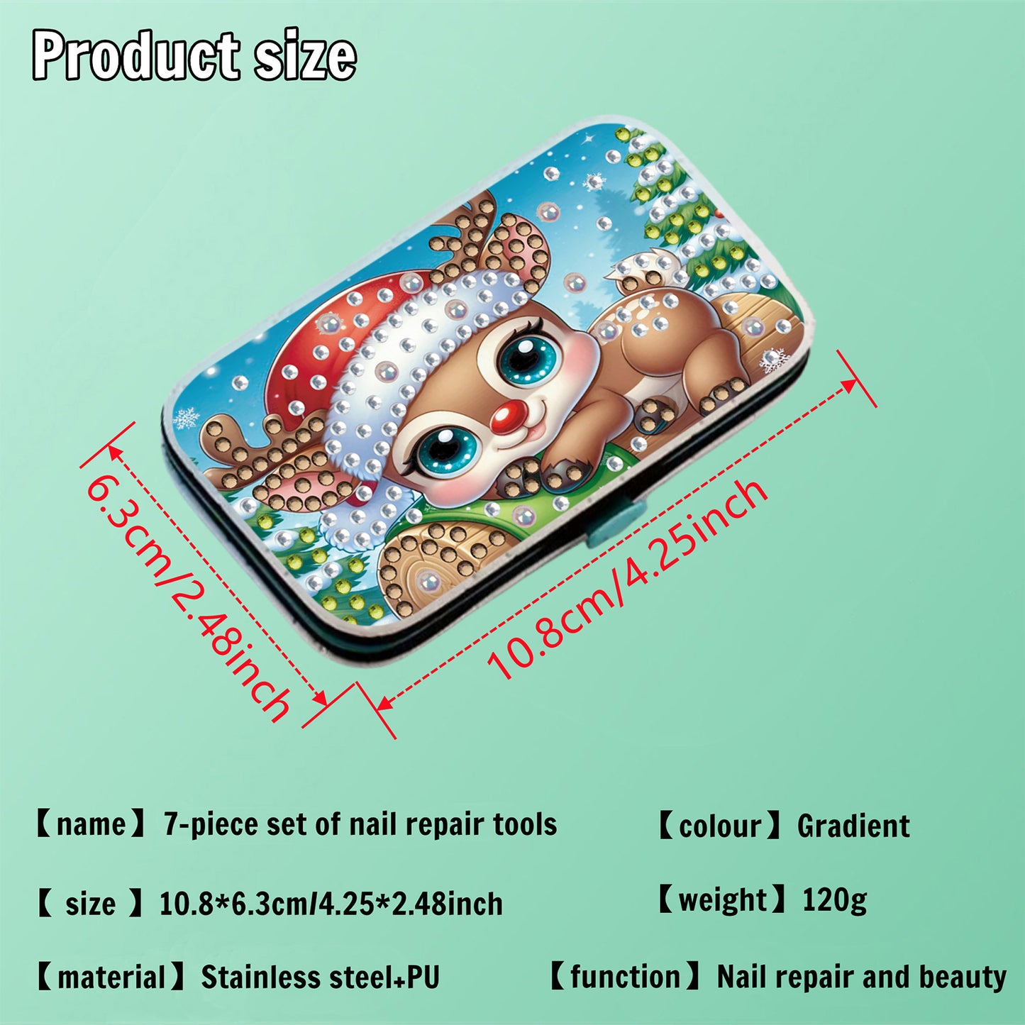Christmas Elk Diamond Painting Nail Art Bag Set Includes 7 Professional Tools