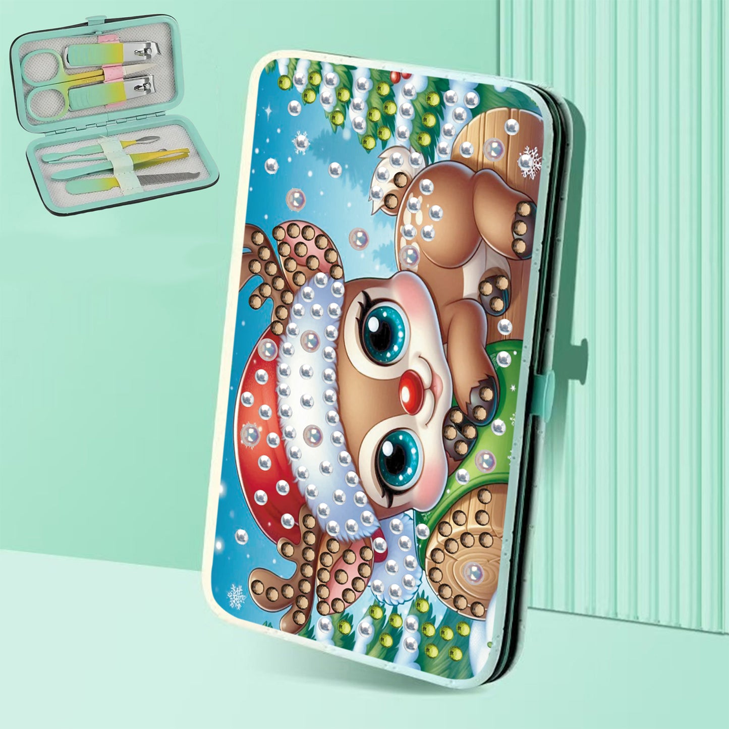 Christmas Elk Diamond Painting Nail Art Bag Set Includes 7 Professional Tools