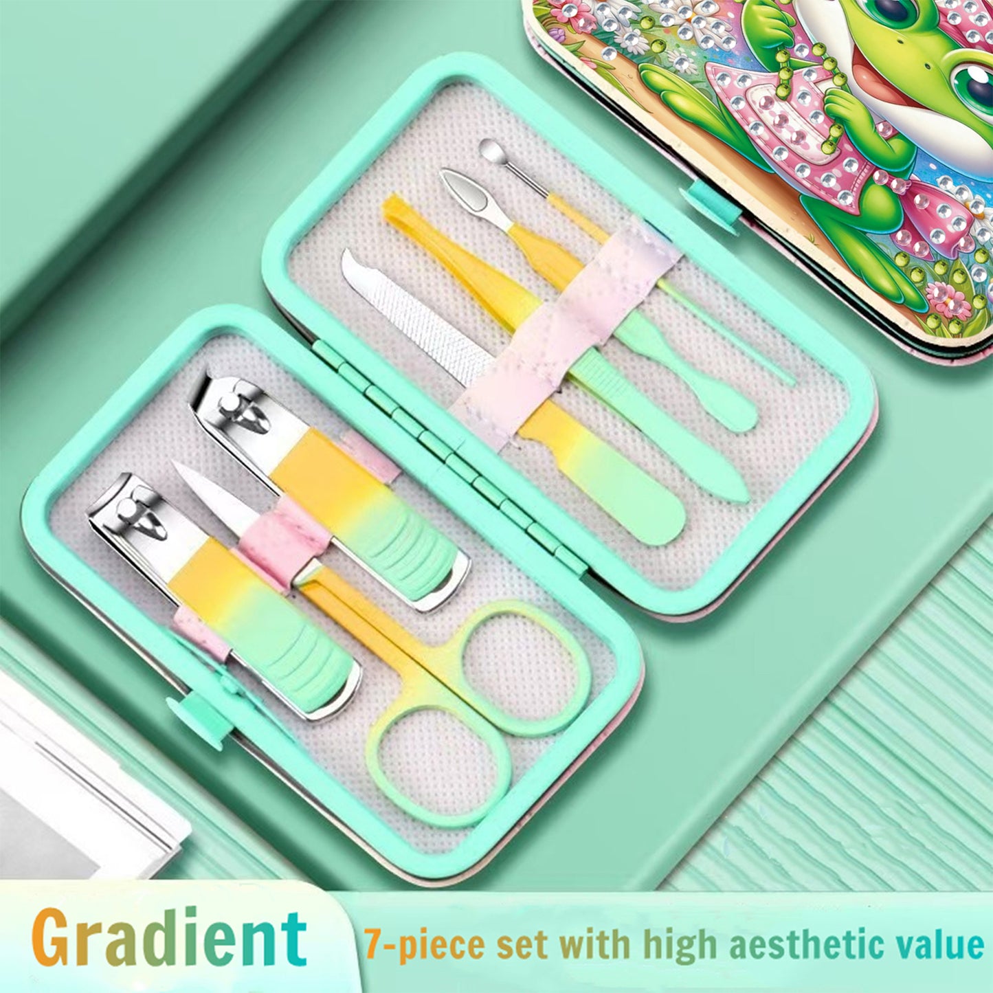 Frog Theme Diamond Painting Nail Art Bag Set Includes 7 Professional Tools