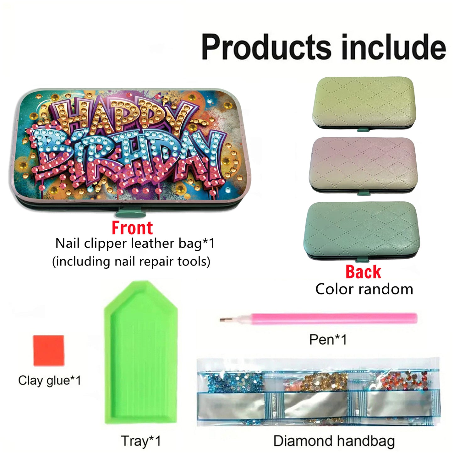Birthday Diamond Painting Nail Art Bag Set Includes 7 Professional Tools