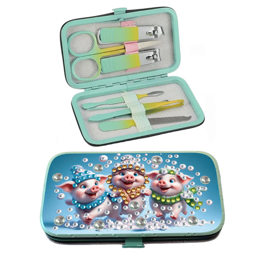 Pig Theme Diamond Painting Nail Art Bag Set Includes 7 Professional Tools