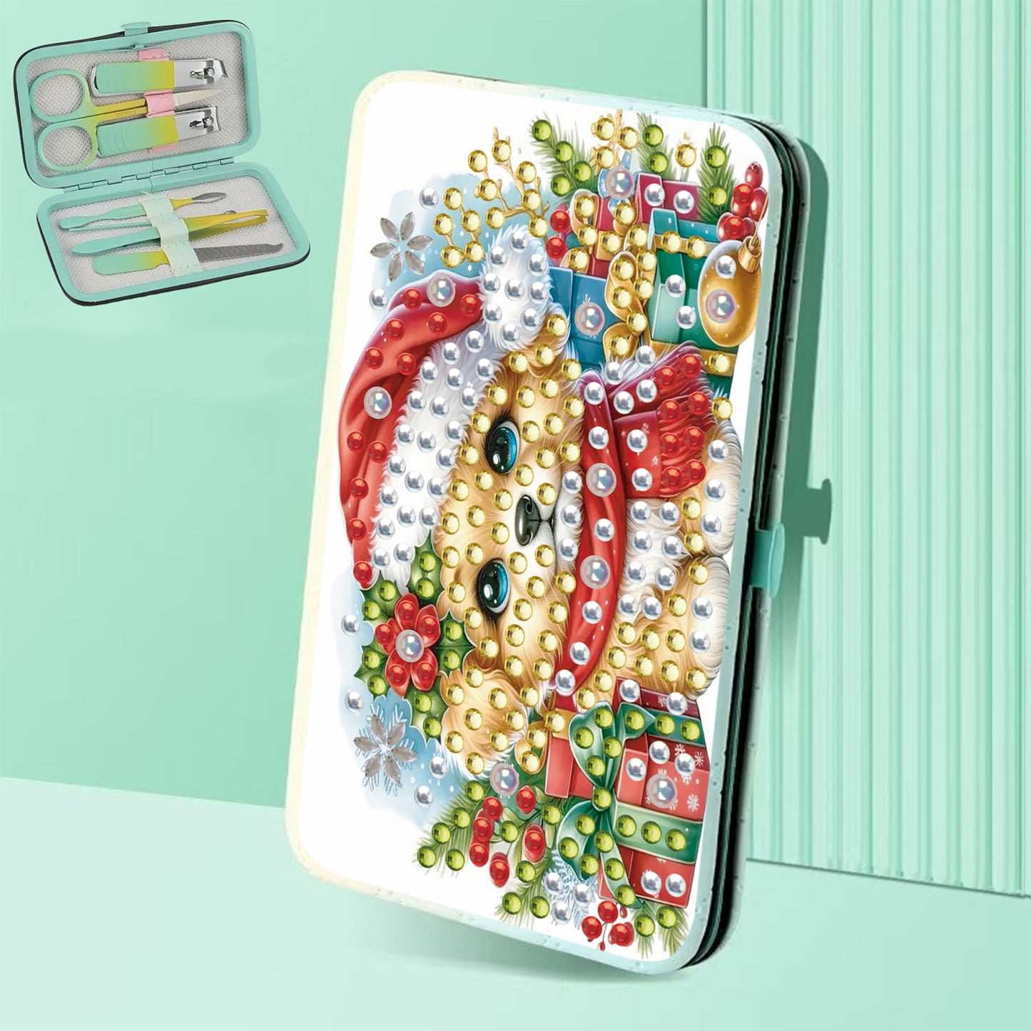 Christmas Dog Diamond Painting Nail Art Bag Set Includes 7 Professional Tools