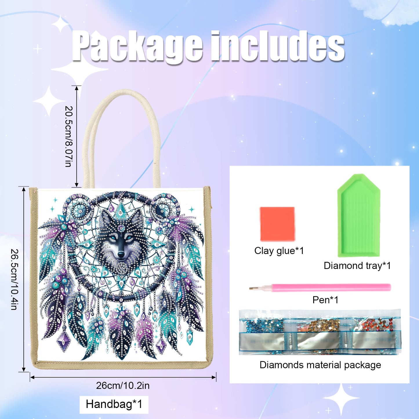 Diamond Painting Shopping Bag Diamond Tote Handbag Partial Drill (Dreamcatcher)